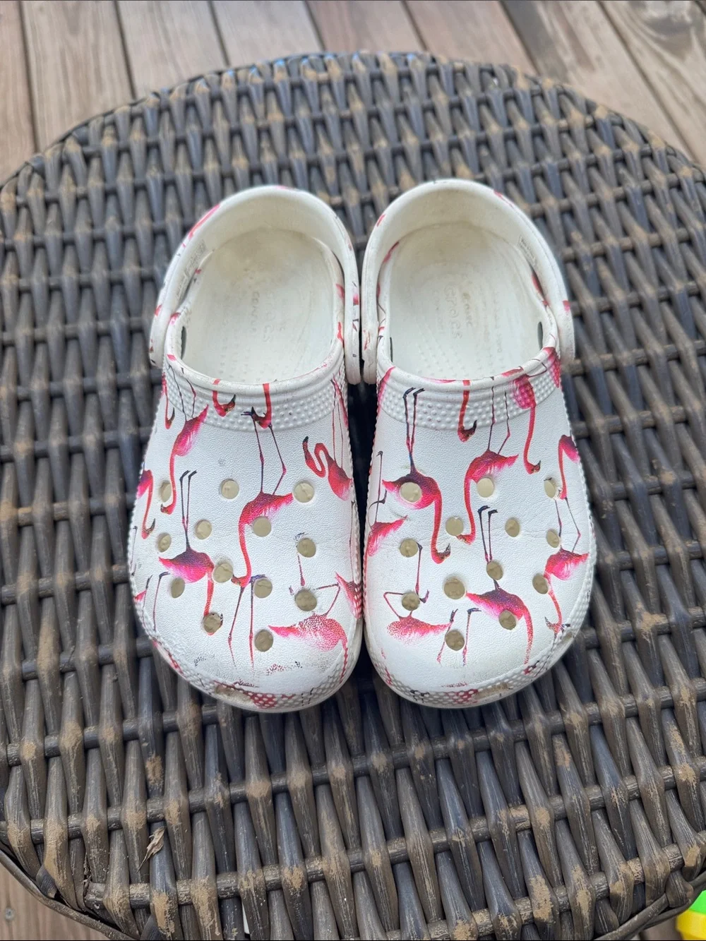 CROCS Kids White Clogs with Pink Flamingo Print